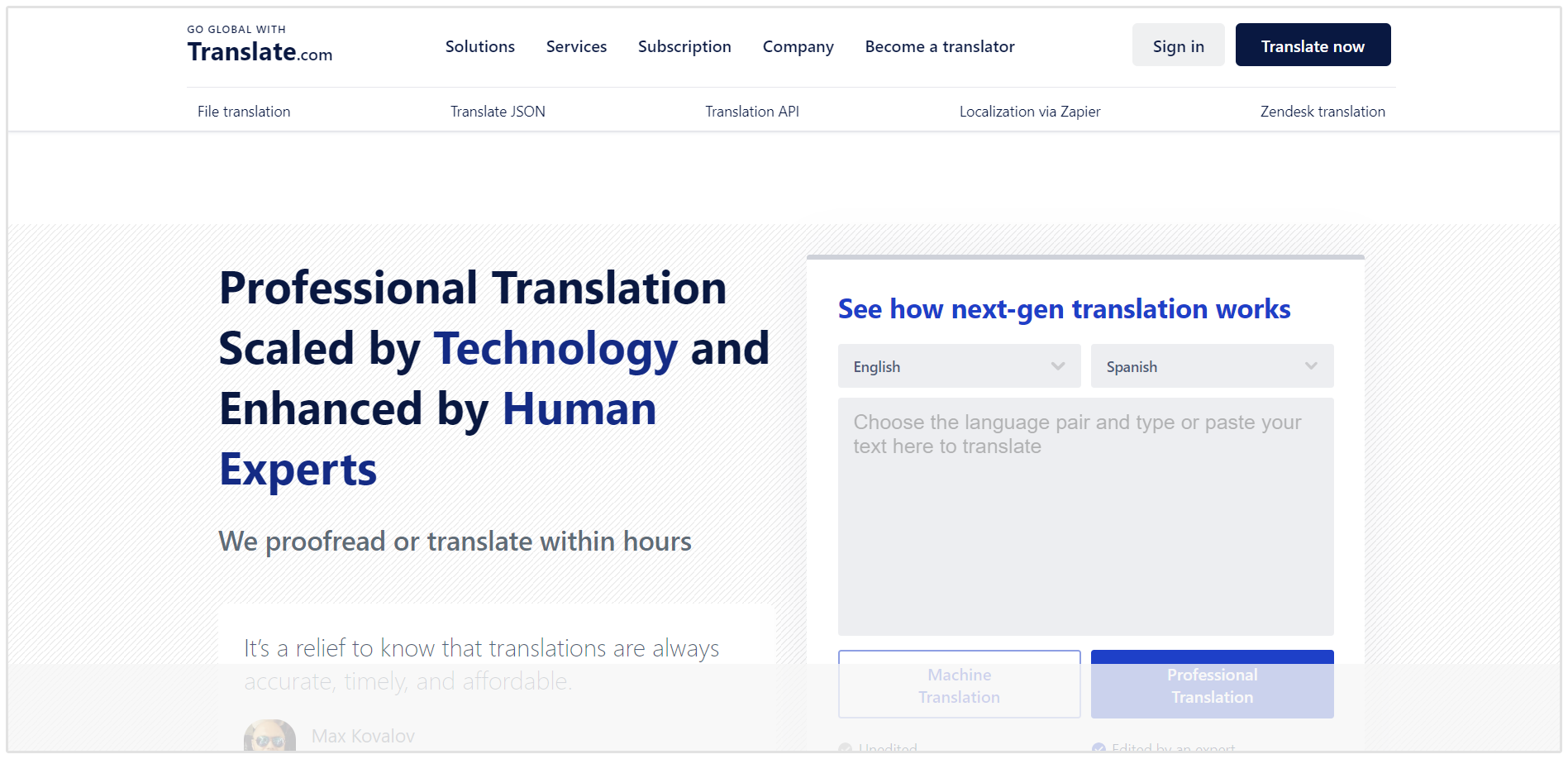 Site Web de Translate.com